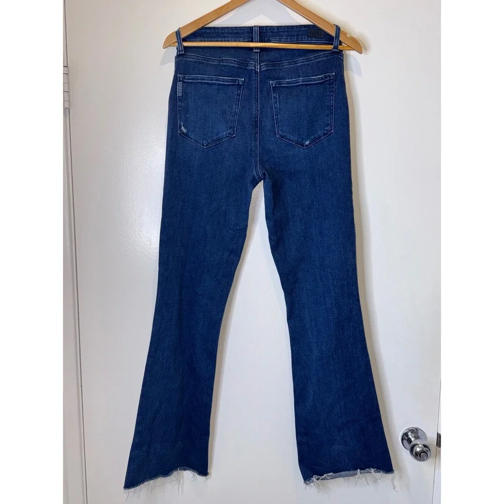 Paige High Rise Laurel Canyon Size 29 Flare Jeans Dark Wash Raw Hem - Picture 2 of 8